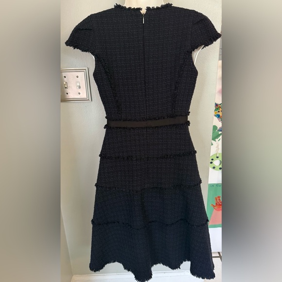 Rebecca Taylor Texture Navy Black Tweed Fringe Hem Designer Fall Dress 0 XS $475 - Picture 10 of 11